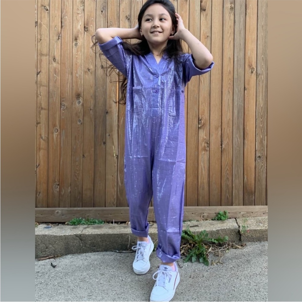 Suzi Kondi girls lurex utility jumpsuit, size small (girls 6)